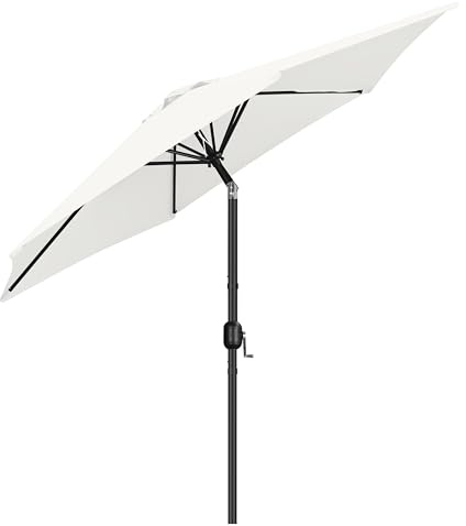 Yaheetech Parasoll, rund, trädgårdsparaply med vev, UV-skydd, terrassparaply, vevparaply, UPF 50 för balkong/terrass/marknad/trädgård, utan stativ, Krämvit, 269 cm