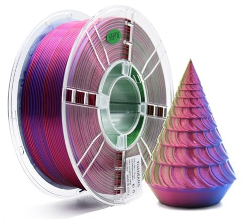 YUANEANG PLA 3D-Druckerfilament, dreifarbiges Seiden-PLA-Filament, 1 kg-Spule (2,2 lbs), 1,75 mm, Rot, Blau, Grün