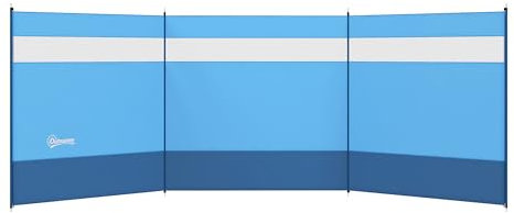 Outsunny Windschutz faltbar Camping Sichtschutz mit Lichtquellenfenster Heringen Seilen Windfang Zaun Strandwindschutz Strandschutz für Camping Garten, Strand, Terrasse 440 x 140 cm Blau