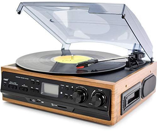 WDWDW Tourne-Disque Bluetooth avec Haut-parleurs stéréo, Tourne-Disque Vinyle Portable à 3 Vitesses à entraînement par Courroie, Radio FM stéréo, Lecteur Vinyle Vintage