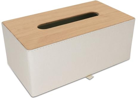 NICEME Caja de Pañuelos de Cuero PU, Caja de Pañuelos De Escritorio, Dispensador de Pañuelos, Ideal para Oficina y Hogar, 25 x 14 x 10 cm, Beige