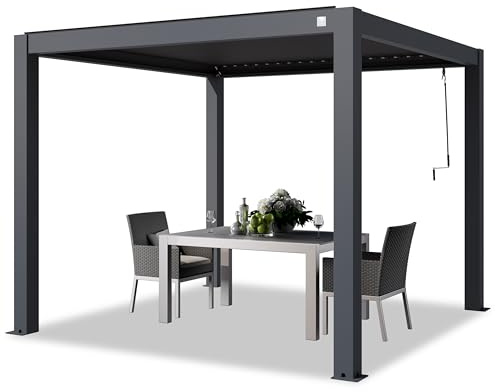 PRIMEYARD Pergola 3x3 m Aluminium Pfosten mit Lamellendach aus Aluminium anthrazitfarbene Terrassenüberdachung