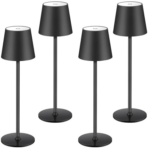 081 Store - 4 PEZZI LAMPADA DA TAVOLO SENZA FILI RICARICABILE, LAMPADA DA TAVOLO LED DIMMERABILE E CON 3 TONALITà DI LUCE, DIMMERABILE 3000-65000K ED IMPERMEABILE IP54
