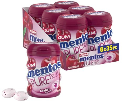 Mentos Pure Fresh Cherry Chewing Gum 35 Pieces – Sugar-Free, Bursting with Cherry Flavor, Refreshing, On-the-Go, with Xylitol, 90 g (Pack of 6)