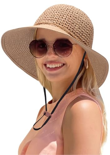 Mayoii Strohhut für Damen, UV-Schutz, breite Krempe, Faltbarer Sonnenhut, Strandhut für Sommer, Outdoor, Angeln, große Krempe (DE/NL/SE/PL, Alphanumerisch, Einheitsgröße, Khaki)