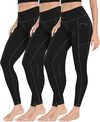MIRITY 3er Pack Damen Leggings Sporthose Yoga Gym mit Taschen High Waist Tights