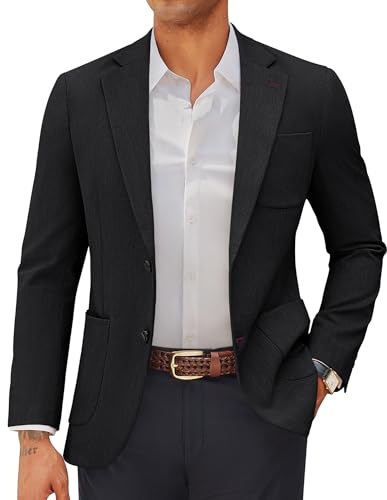 PJ PAUL JONES Casual Blazers för män två knappar kostym jacka smart skårat sportjacka, Svart, XL