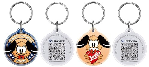 2 Stück Set, PawView Hundemarke mit QR Code,personalisierter Hund und Katzentag mit Verlustschutz und Wasserdichtigkeit, online-Profil zum Aktualisieren von Notfallkontakten