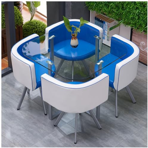 Moderner Konferenztisch Aus Gehärtetem Glas, Rundes/Quadratisches Küchentisch- und Stuhlset, Platzsparendes Esstischset für 4 Personen für Café, Lounge, Büro, Hotel,28