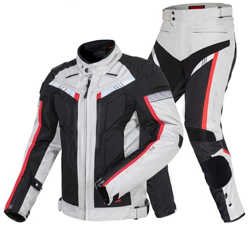 Wasserdichter Motorradanzug Für Herren, Motorradkombi, Motorradjacke Und -Hose Mit CE-Protektoren Motorrad Abnehmbare Rüstung Schutzkleidung Herren, Motorrad Spotlich A,4XL