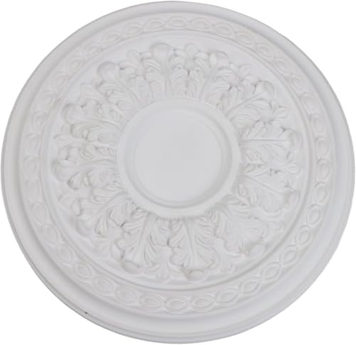 Rundes PU-Lampenpanel, Deckenleuchtenabdeckung Stuckrosette Decke, Deckenrosette rund & eckig, Innendekor für Deckenrosette Kronleuchter Zierelement Architektur Stuck, Weiß (26 cm)