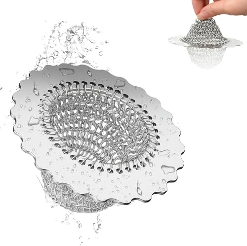 Filtro Lavello Cucina, Colino in Rete Reversibile in Acciaio Inox 304 con Catena Flessibile Tappo da Scarico per Lavandino per Lavelli a Vasca Singola e Doppia