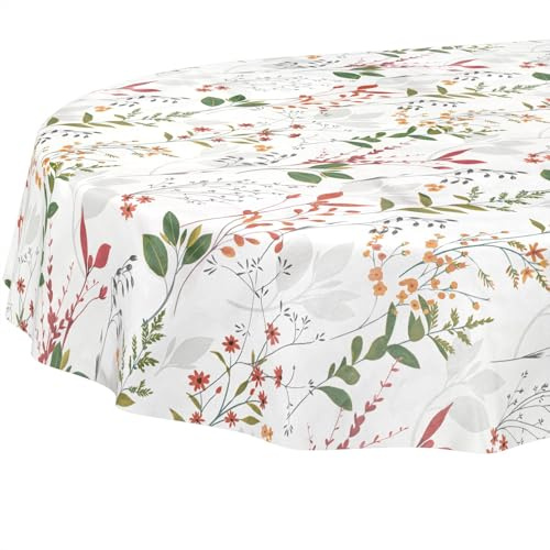 Wachstuchtischdecke Tischdecke abwaschbar Wachstischdecke pflegeleicht wasserabweisend Lotuseffekt Gartentischdecke Natur Oval 160 x 140 cm Schnittkante