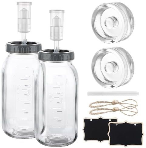 LOPYXBR 2 Pack Fermentation Jars 2L, 64OZ Fermenting Kit with Weights | Kimchi Jar with Weights & Air Lock, Fermenting Jar with Screw Lids Kimchi Making Kit for Sauerkraut, Kombucha, Pickles