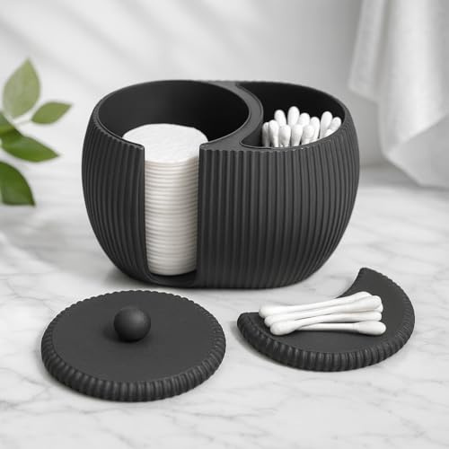 Generisch Yin‑Yang Badezimmer Organizer – Aufbewahrung für Wattepads & Wattestäbchen, Modernes 3D‑Design mit Deckel (Schwarz)