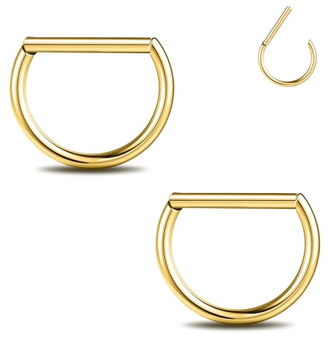 ZS 1 par G23 Titan bröstvårta klicker 14G - D-formade ringar för bröstvårta för kvinnor män, 14 mm allergivänliga titanbröstvårta piercing smycken, segmentring med gångjärn