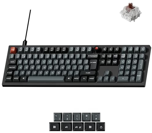 Keychron V6 8K Wired Mechanical Keyboard, Full Size 100% UK Layout Gaming Keyboard with Knob, 8000Hz Polling Rate RGB PBT Keycaps, QMK Hot-Swappable Super Brown Tactile Switches - Black