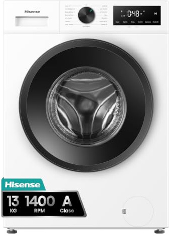 Hisense WF1I1342BWM - Lavadora 13 Kg, 1400 rpm, Clase A, Fondo 64cm, Lav. Power 49’ y Rápido 15', Dispensador Automix, Programa Lavado Auto, Función Antiarrugas, Función Vapor 99,9%, Blanco