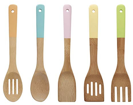 Kitchen Utensil Set, Pastel Handles, Bamboo, 5 Piece