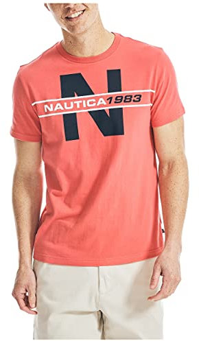 Nautica Short Sleeve 100% Cotton Classic Logo Series Graphic tee Camisa de Polo, Rojo Marinero, S para Hombre