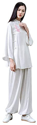 KSUA Kvinnor Kung Fu uniform Tai Chi kostym bomull kampsport kostym zen meditation Vitt UK XL/ Tag XXL