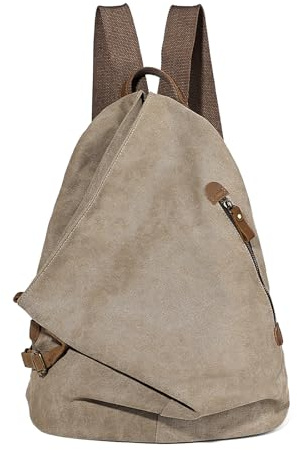 Retro Segeltuch Rucksack Canvas Vintage Rucksäcke Echtleder Daypack Reisetasche Schulterrucksack für Herren Damen（Khaki）