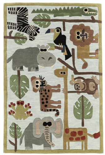 RugVista Zoo Handtufted, Kinderteppich, Moderne Teppiche, 180 x 120 cm, Rechteckig, Niedriger Stapel, Kinderzimmer, Nur chemische Reinigung, Ohne gefährliche Chemikalien, Hell Blau /