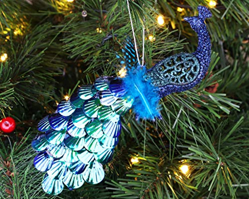 Christmas Concepts® 20cm Pfauendekoration Mit Juwelenschwanz - Christbaumschmuck (Pailletten Türkis, Packung mit 1)