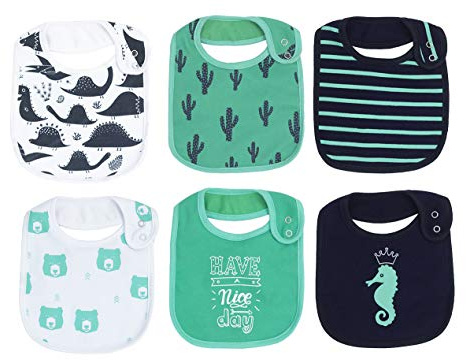 Maiwa Waterproof Cotton Baby Bibs for Boys for Drooling Teething Feeding 6 Pack