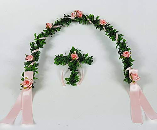 Der-kleine-Dekoladen Ehrenplatz rosa Kommunion Ranke mit Kreuz Konfirmation Kommunion Tischdeko