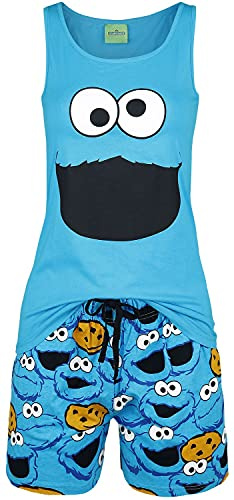 Sesame Street Sesamstraße Krümelmonster - Gesicht Frauen Schlafanzug blau