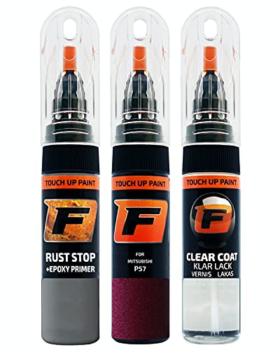 FIRANTO Lackstift Autolack Reparaturset für Mitsubishi P57 Bluish Red - 3-in-1 Autolack Kratzer Reparaturstift 15ml Grundierung, Klarlack
