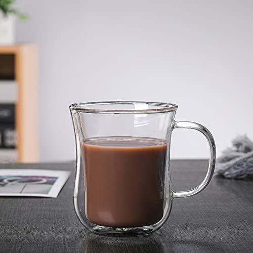 HYLYING Tazas de café de vidrio de doble pared, 400 ml, vasos transparentes con asa, tazas de café grandes de vidrio aisladas para café con leche, capuchino, chocolate caliente y jugo