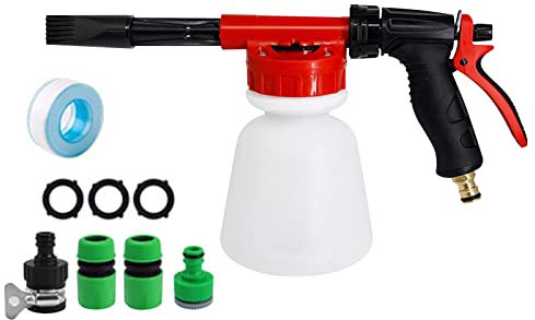 Coniya Autowasch-Schaumpistole Gartenschlauchsprüher Schaumsprüher mit einstellbarem Verhältnis Dial Schaumsprüher Düsensatz mit 1 Liter Flasche Universal-Anschlüsse