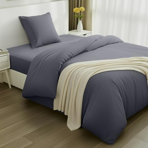 Utopia Bedding Set Copripiumino da 3 Pezzi - Copripiumino 135x200cm, Lenzuolo con Angoli 90x20cm, Federa 80x80cm - (Grigio, Singolo)