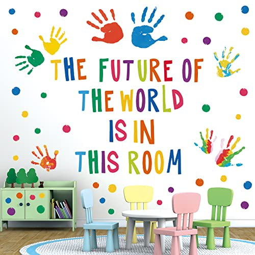 DECOWALL DS8-8050 Handdruck Zitate Wandtattoo Kinder dekorieren Wandaufkleber Kinder Kindergarten Schale und Stick abnehmbare Alphabet Kunst Mädchen Raum Motivation Junge Regenbogen Kreis
