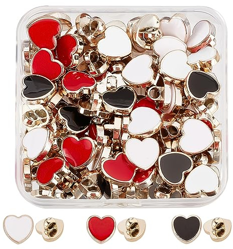 GORGECRAFT 3 Farben 60 Stück Metall Ösenknöpfe Herzförmige Schnalle 12mm Kunststoffknopf Zubehör Mit Emaille Für Schuhanhänger Frauen Anzug Anzüge Blazer Jacke Uniform Gemischte Farbe