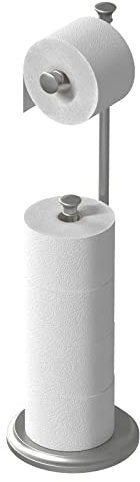 Free Standing Toilet Paper Holder Stand Brushed Nickel Toilet Roll Stand Bathroom Tissue Rack with Storage Reserves 5 Mega Rolls