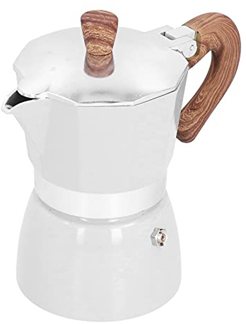 Wakects Cafetière Italienne 3 Tasses, Aluminium, Blanc Sale, Portable avec Poignée Anti-brûlure pour Cuisine, Camping, Bureau