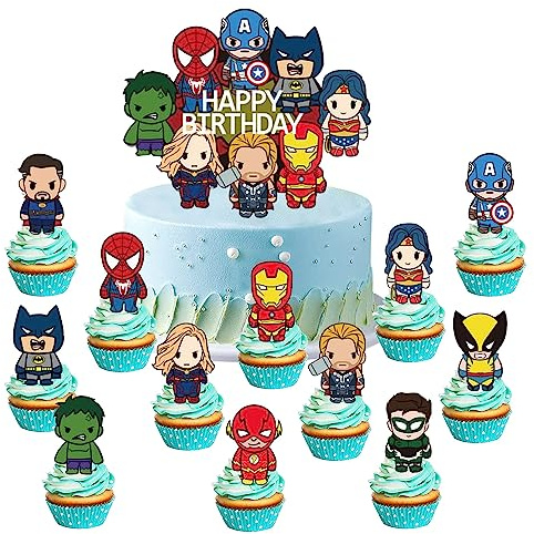 13 Stück Super Tortendeko Geburtstag,Happy Birthday Kuchen Deko,Super Kuchenaufsatz,Muffin Geburtstag Deko,Cupcake Topper,Cake Decoration für Themen Party
