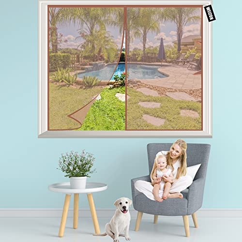 Moustiquaire Fenetre Magnetique Sur Mesure 100x85cm Moustiquaire à Fermeture Aimanté, Rideau Anti Mouche sans Percer Installation Facile Sans Outils-pour Patio brun
