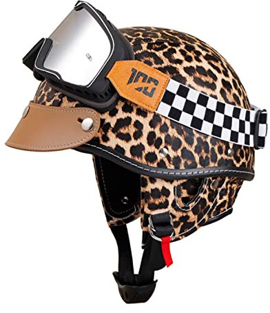 Halbschalenhelm Halbhelme Motorradhelm mit ECE Genehmigt Brain-Cap Halbschale Roller-Helm Scooter-Helm Jet-Helm mit Brille Retro für Erwachsene Herren Damen M