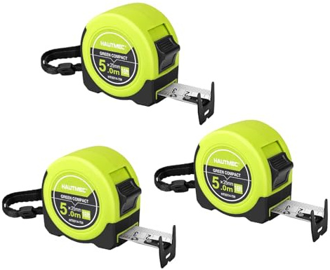 HAUTMEC Tape Measure 5m/16ft with Dual Scale Metric and Imperial 1/8 Fractions Measuring Tape Compact Economical for Home DIY Renovations Crafting Quick Fixes HT0314-3PC