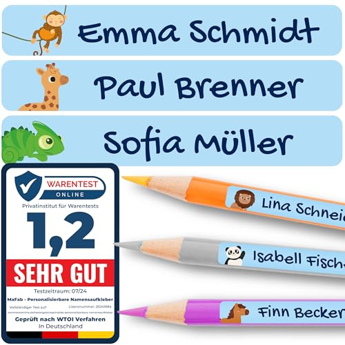 Personalisierbare Namensaufkleber für Kinder (60 Stk. 47x7 mm) - Wasserfeste Namensschilder für Gegenstände, Stifte & Textilien - Optimal für Kita, Kindergarten und Schule - Schöne Motive