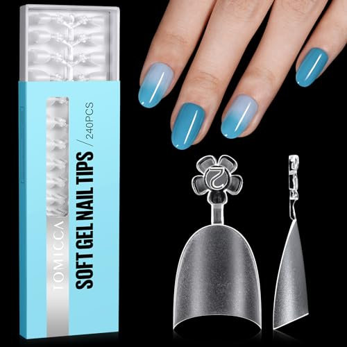 TOMICCA 240 punte finte per unghia, punte chiodo trasparenti in acrilico Mezza copertura finta francese, ovali, set di 12 misure per saloni fai da te