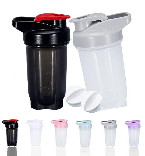 GAISHION Shaker Bottle Protein Shakes Cup e 10 oz/300 ML Shaker Bottle con sfere frusta, set di bottiglie shaker per proteine, senza plastica BPA (nero+grigio (2 pezzi)