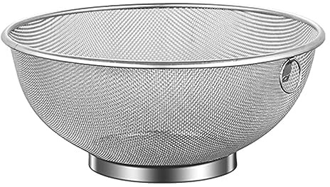 Edelstahl-Sieb, Küchen-Lebensmittel-Siebkorb, Metallsieb, Schüssel-Sieb, Netzkörbe, Reiswaschschüssel für Nudeln, Reis, Gemüse und Obst (28 cm)