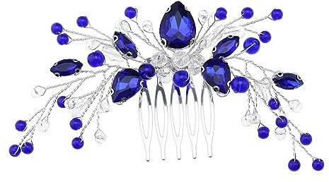 The Lord of the Tools Haarkamm mit blauen Kristallperlen, Saphirperlen, Haarbürste, Blume, Strass, Haarkämme, Hochzeits-Haarschmuck für Frauen, Mädchen, Dame