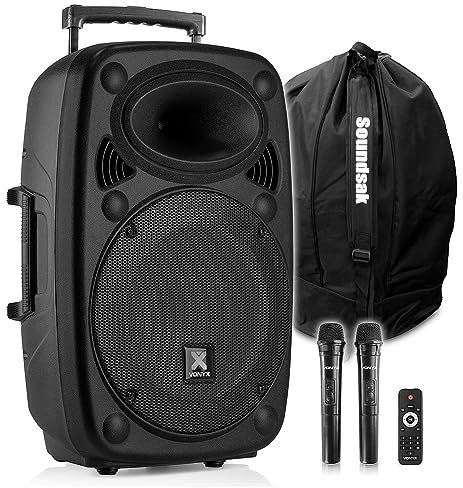 VONYX Verve46 15 Portable PA System 1000W with Dual Wireless Microphones, Rechargeable Battery, Bluetooth & MP3 Player, Includes Protective Speaker Bag – Ideal for Parties & Events