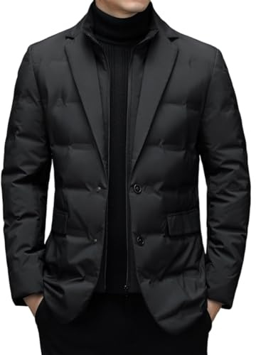 Doudoune Blazer Léger pour Hommes, Manteau Matelassé d'hiver Chaud Veste d'affaires,Noir,XL
